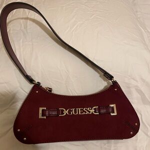 Guess Burgundy Shoulder Bag with Gold Logo Hardware